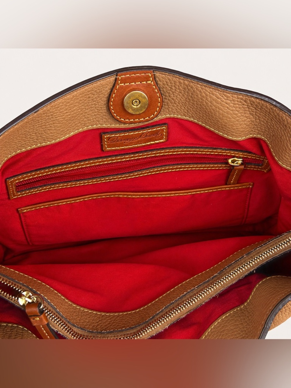 Dooney & Bourke Leather Satchel Tan Brown + Dust Bag Large - Picture 8 of 14